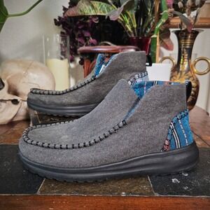 Hey‎ Dude Denny Crafted Gray Canvas Ankle Boots Women 8 Southwestern Aztec Print